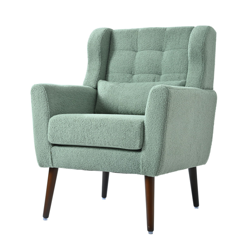 Modern Accent Chair, Teddy Fabric Living Room Chairs Comfy Reading Chair, Mid Century Accent Chair, Lounge Arm Chairs Armchair For Living Room Bedroom - Light Green