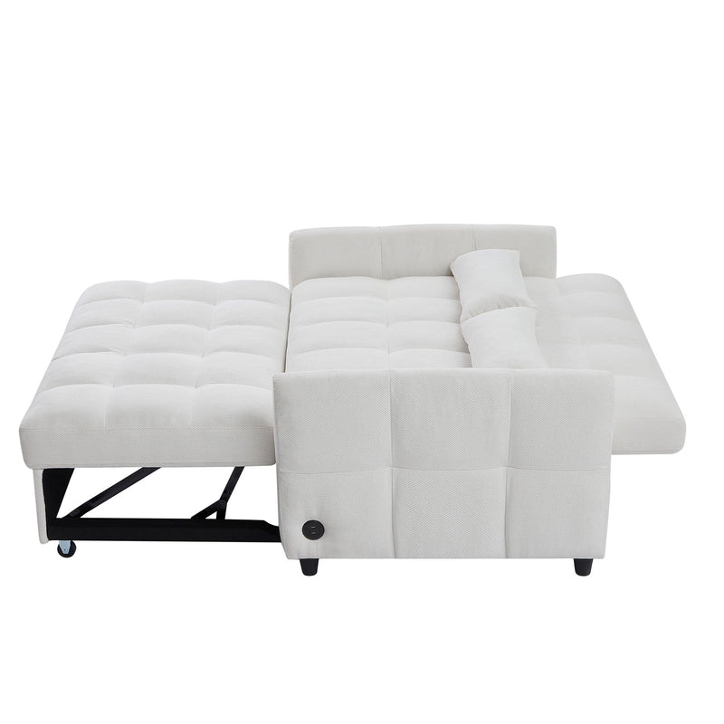 Loveseat Sofa Pull-Out Bed With Adjustable Backrest, 3 USB Ports And 2 Lumbar Pillows For Living Room