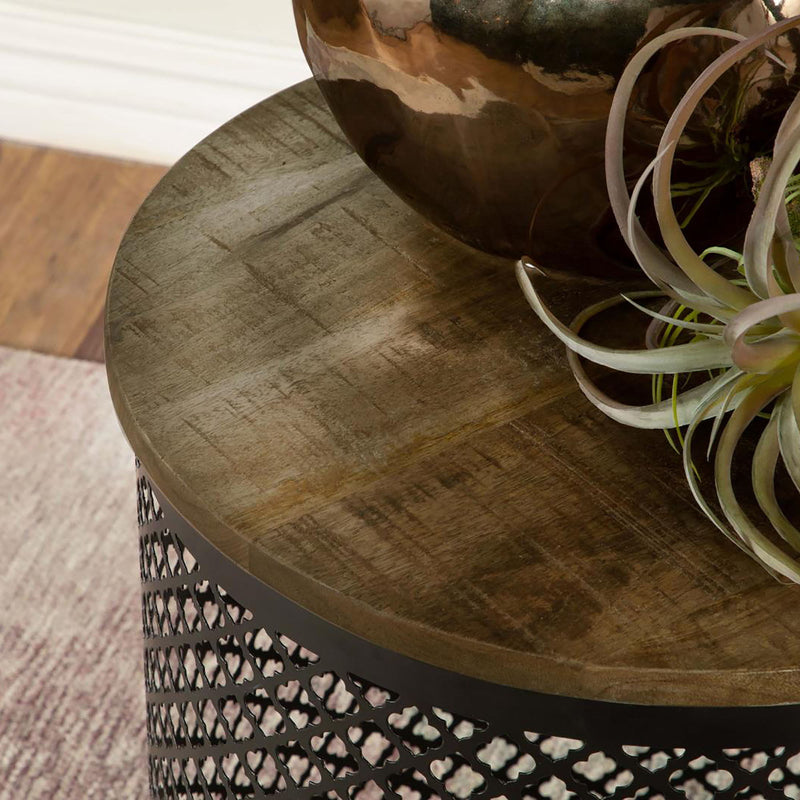 Drum Base Accent Table - Brown