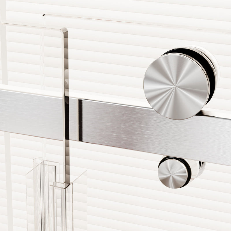 Frameless Single Sliding Shower Doors, 5 / 16" Sgcc Tempered Glass, Reversible - Brushed Nickel