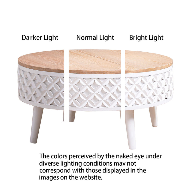 Round Coffee Table With Storage - White / Light Oak
