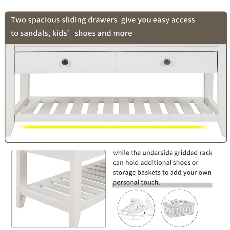 Multipurpose Entryway Shoe Rack With Cushioned Seat And Drawers