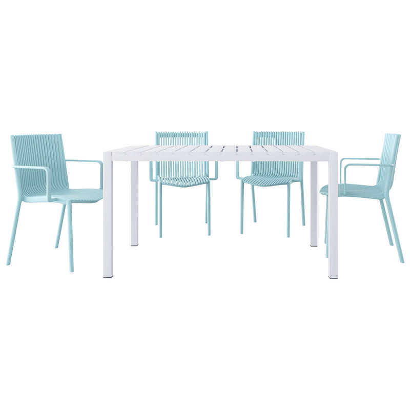 4 Modern Stackable Armchair Matched With Long Table