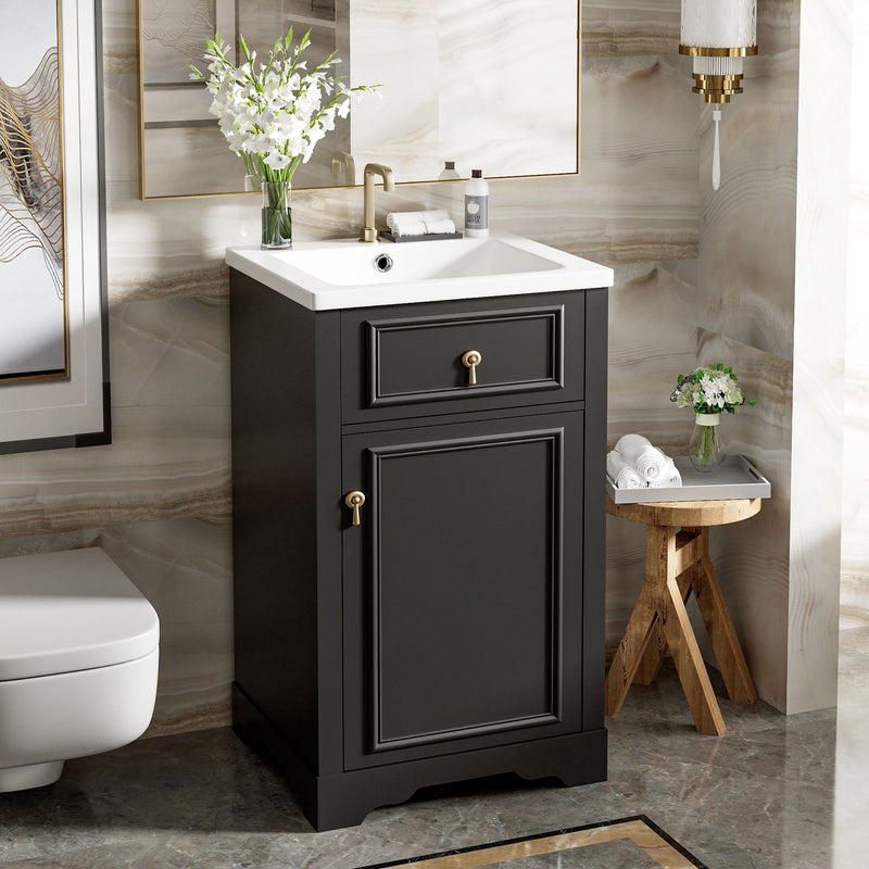 Elegant Bathroom Vanity With Ceramic Sink, Soft Close Door, Adjustable Shelf