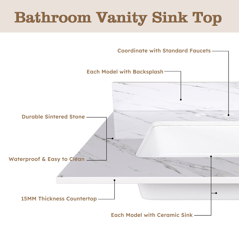 Bianco Carrara Venato Elegant Marble Vanity Top, Bathroom Vanity With Undermount Sink, Sintered Stone