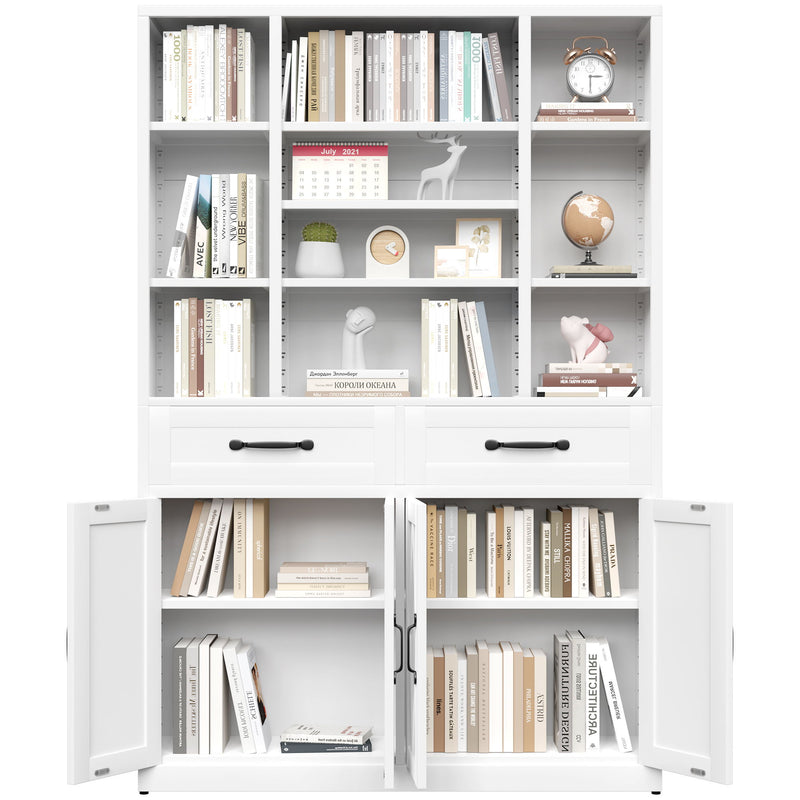 Industrial Bookcase Tall With Adjustable Shelves, Drawers & Doors