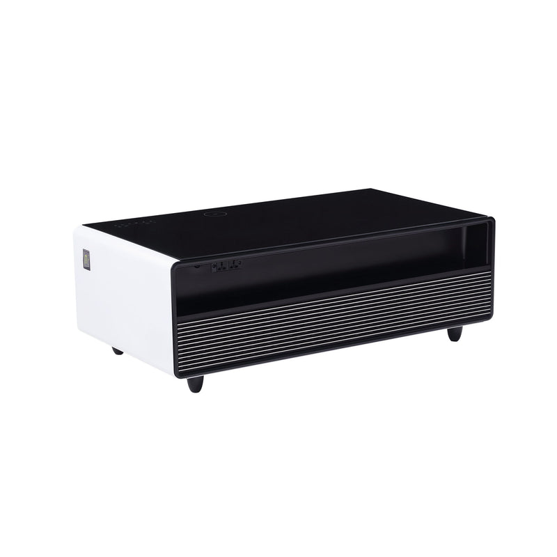 Modern Smart Coffee Table With Built-In Fridge, tooth Speaker, Wireless Charging Module, Touch Control Panel, Power Socket, USB Interface, Outlet Protection, Atmosphere Light