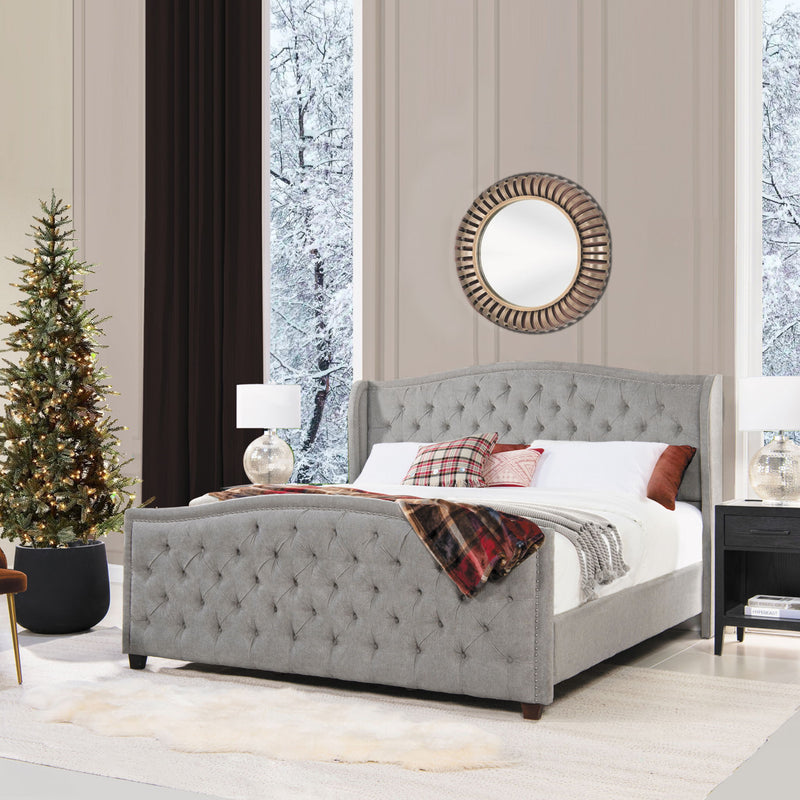 Marcella - King Upholstered Shelter Headboard Bed - Silver Gray