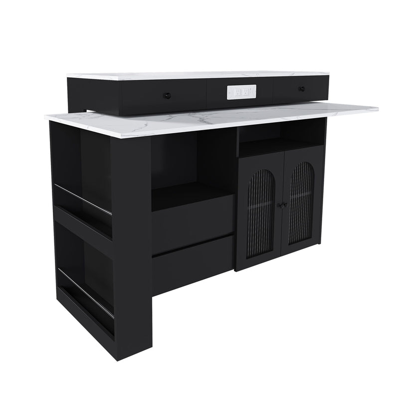 Kitchen Island With Extendable & Rotating Table