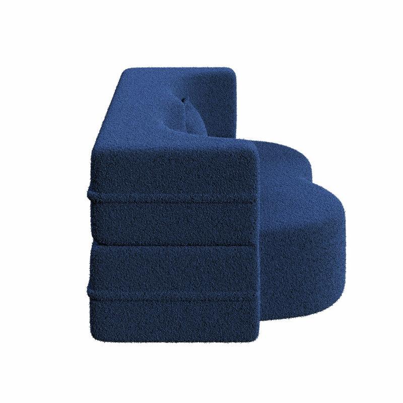 Modern Floor Sofa, With 2 Pillows, Convertible Teddy Fabric Foam Filled Bed