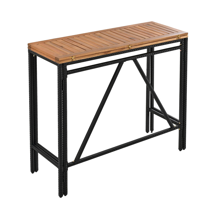 Outdoor Acacia Wood Bar Height Table And Eight Stools With Cushions