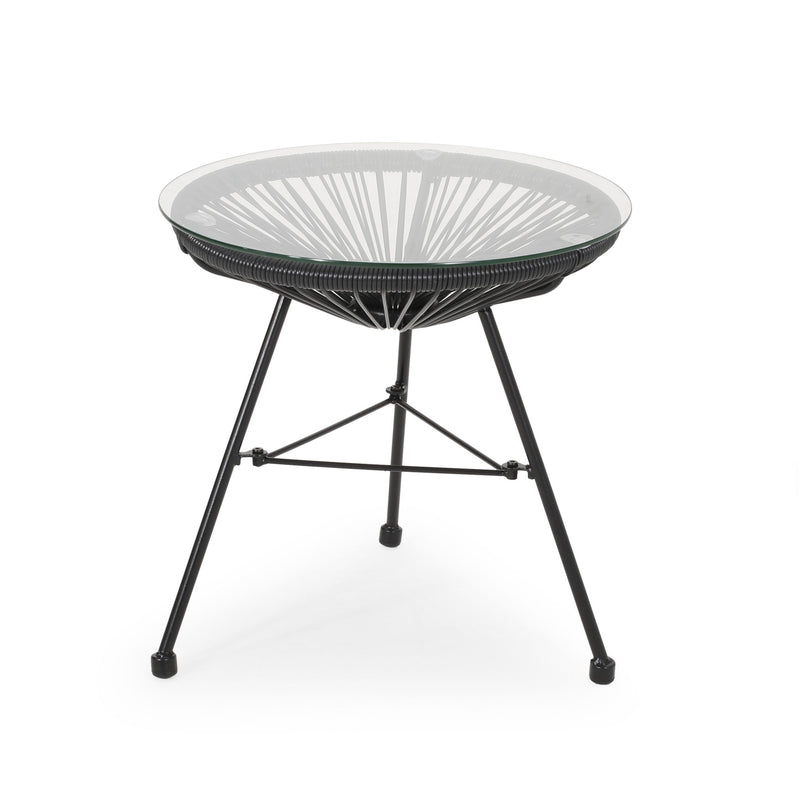 Nusa - Modern Rattan Side Table With Tempered Glass Top