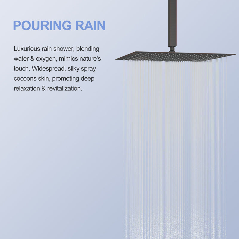 16" Square Rainfall Shower Head Fixed Wall Mount With Full Body Coverage & Self Cleaning Silicone Nozzles
