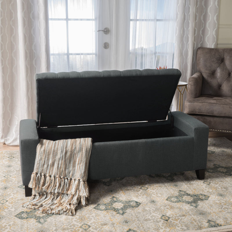 Contemporary Storage Ottoman With Tufted Top - Dark Gray