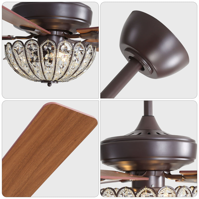 52" Ceiling Fan, 5 Blades, Reversible DC Motor - Coffee