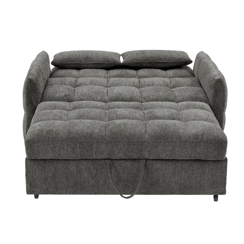 Loveseat Sofa Pull-Out Bed With Adjustable Backrest, 3 USB Ports And 2 Lumbar Pillows For Living Room