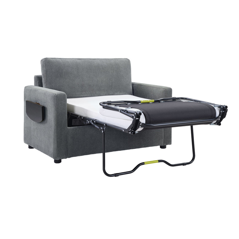 Sleeper Sofa With Foldable Mattress, USB Ports, Side Table & Storage Pocket