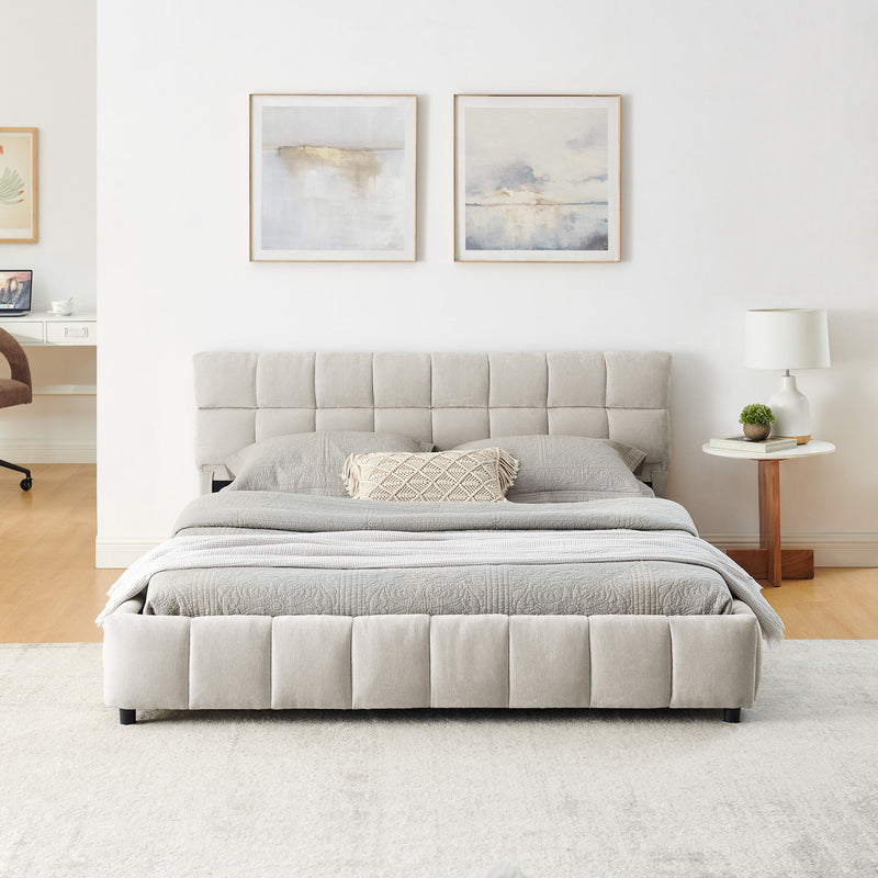 Modern Platform Bed Frame With Thick Fabric