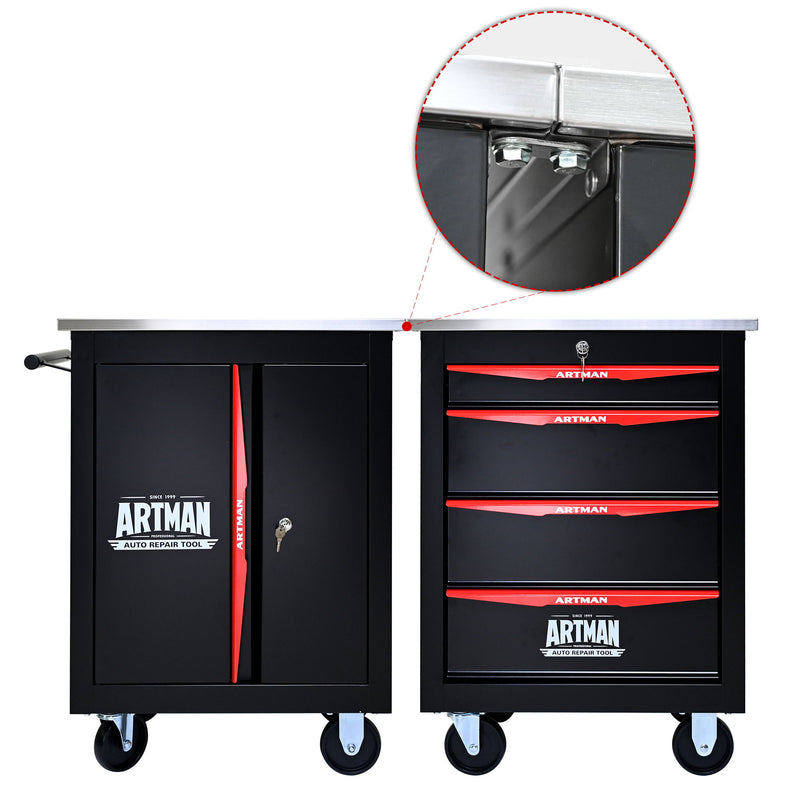 Double Door Clapboardl Multi Function Tool Cart - Black / Red