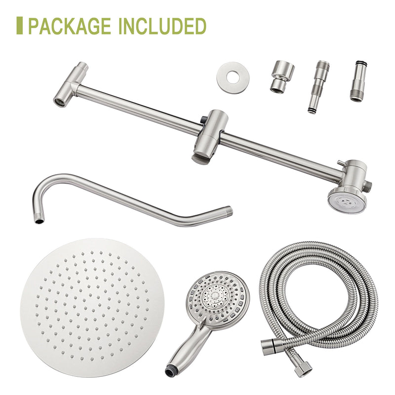 Round Shower Set With Dual Shower Heads And Hand Shower, 10" Top Spray - Brushed Nickel