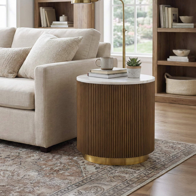 3 Piece Table Set Round Cocktail Table And 2 Round End Tables - Brown / Gold / White