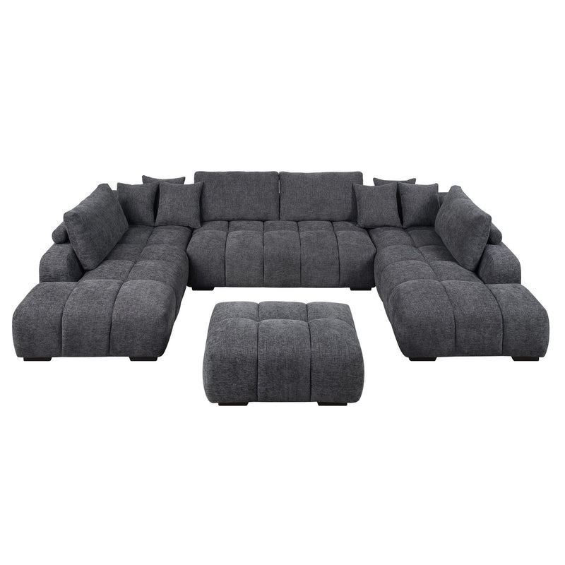 Chosen - Sectional Sofa With Toss Pillows With 2 Chaises With Ottoman - Gray