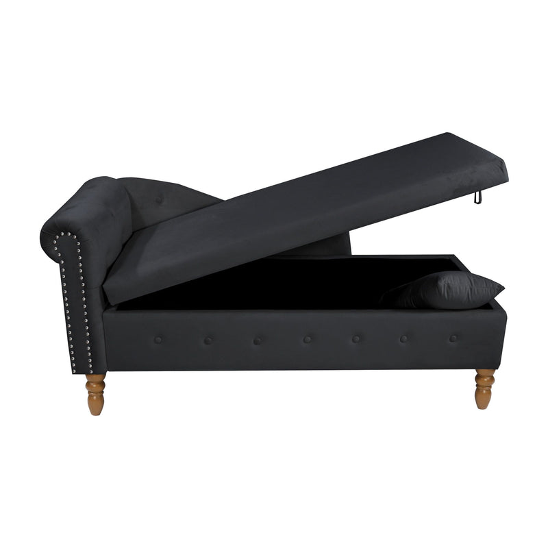 Chaise Lounge Indoor, Lounge Chair For Bedroom With Storage & Pillow, Modern Upholstered Rolled Arm Chase Lounge For Sleeping With Nailhead Trim For Living Room Bedroom Office