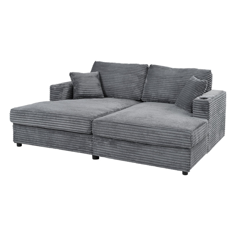 Oversized Loveseat Chaise With 2 USB Ports, 2 Cup Holders And 2 Throw Pillows