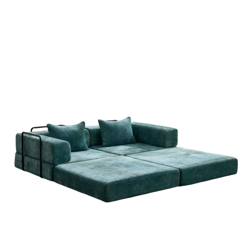 Convertible Floor Sofa Bed With Pillow Back Support Armrest