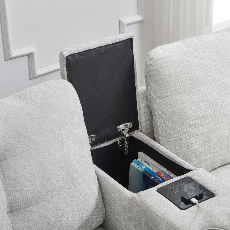 Modern Sectional Sofa U-Shaped With Movable Ottomans, tooth Speakers, LED Lights And Modular Storage