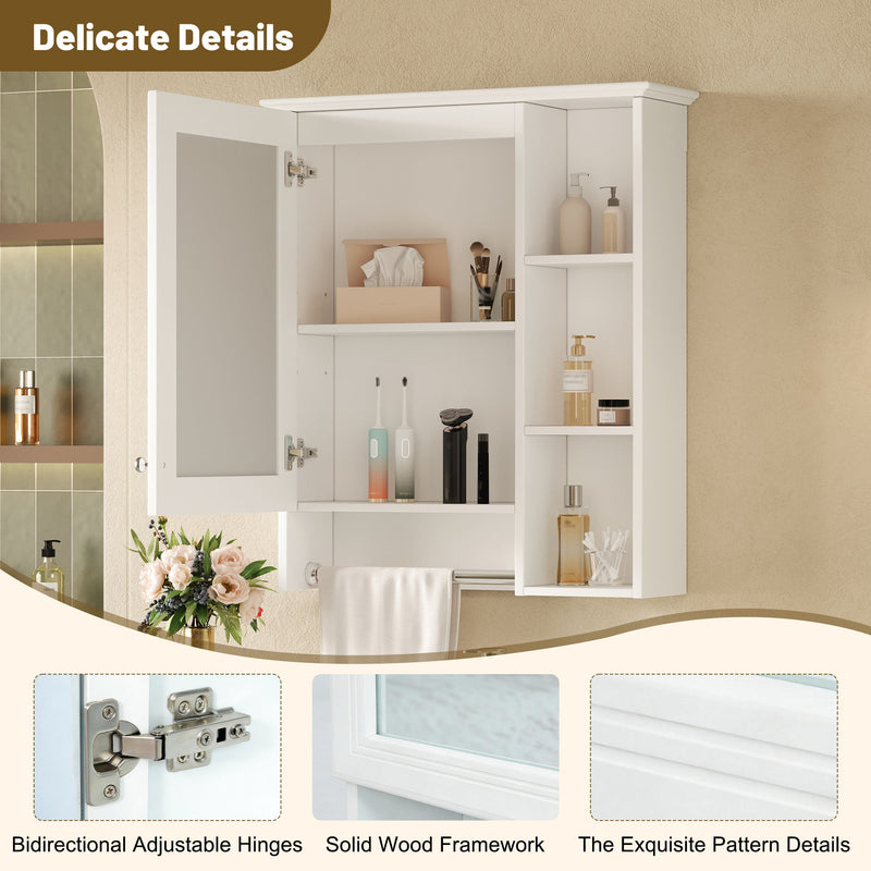 Modern 3 In 1 Bathroom Mirror Cabinet With Adjustable Shelf & Towel Bar
