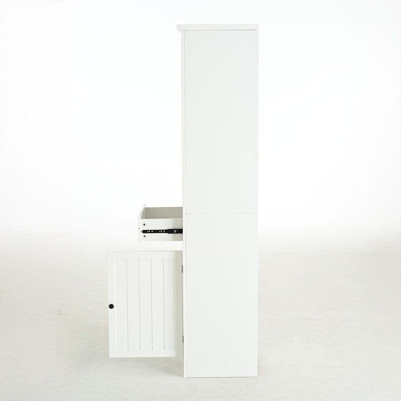 Retro Style 75'' Tall Display Shelf With Cabinet For Hallways Living Room Kitchen - White