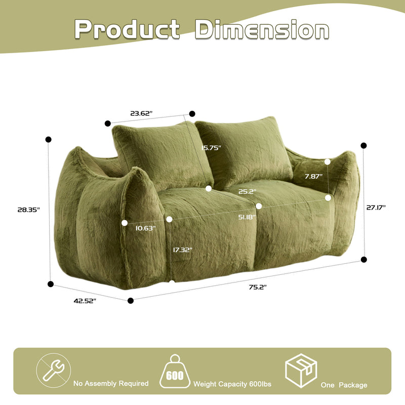 Giant Bean Bag Couch, Ultra Soft Fluffy Loveseat For Living Room