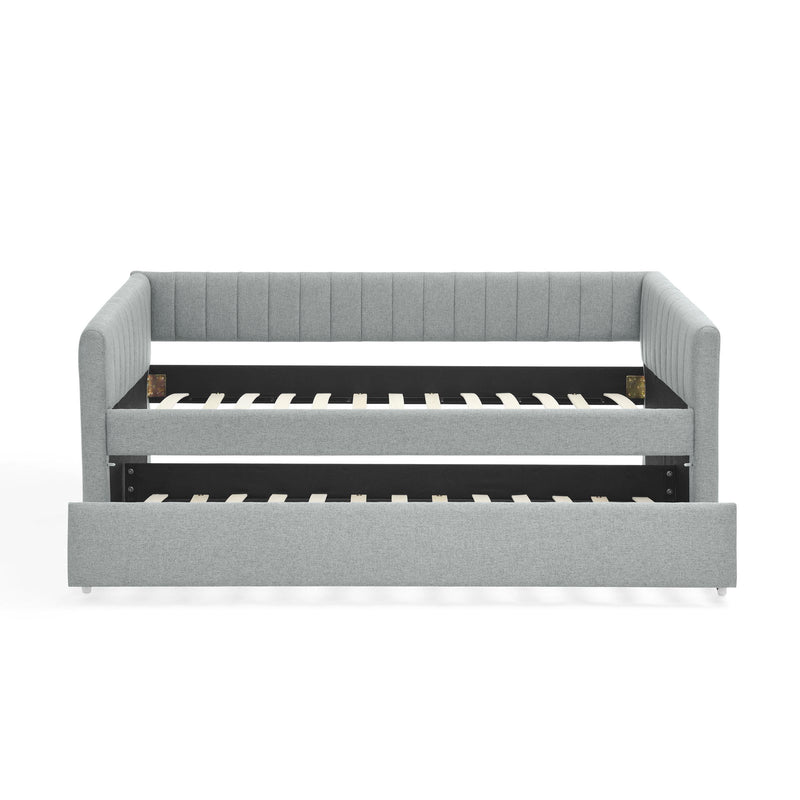 Upholstered Daybed With Trundle With Vertical Stripes