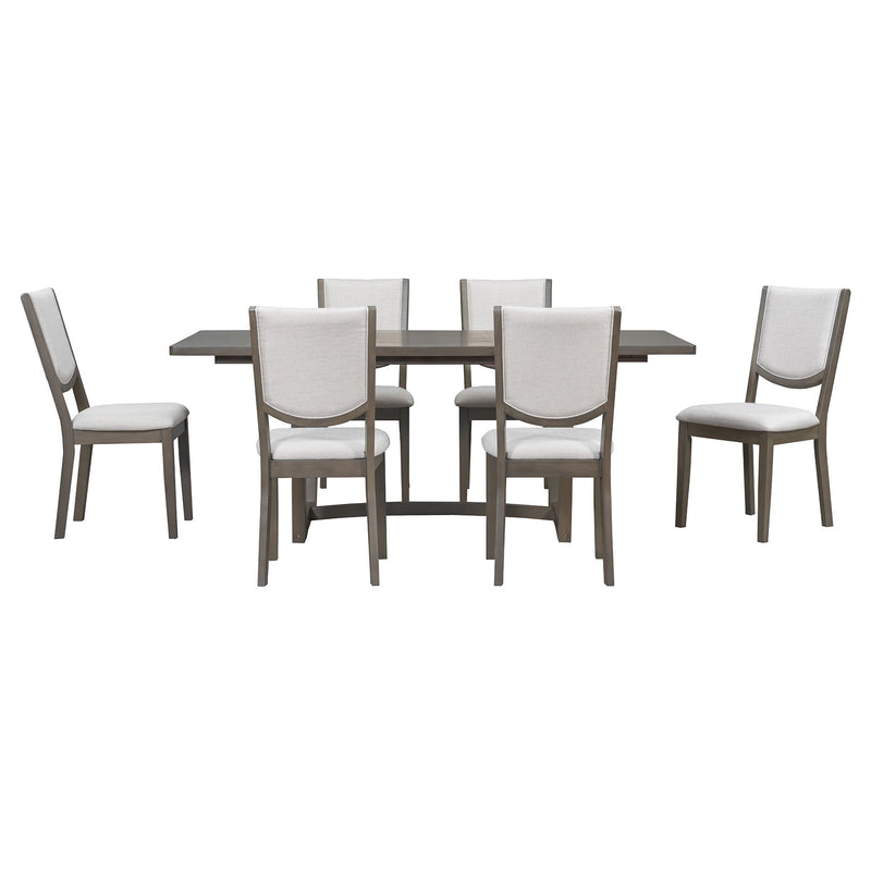 Rectangular Extendable Dining Table Set With 6 Upholstered Chairs