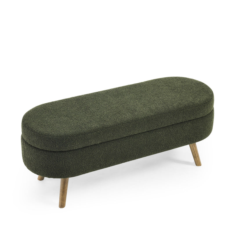 Ottoman Oval Storage Bench With Rubber Wood Legs