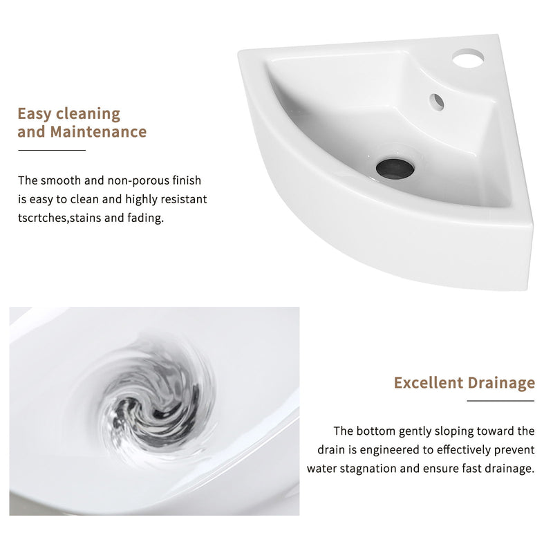 Triangle Corner Sink For Bathroom - Milk White