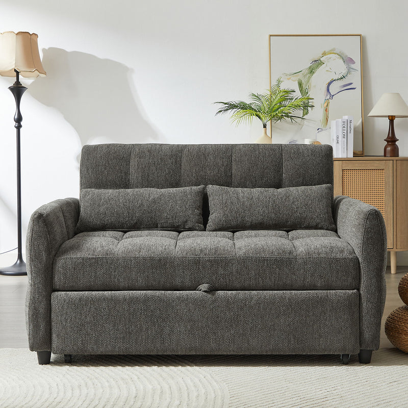 Loveseat Sofa Pull-Out Bed With Adjustable Backrest, 3 USB Ports And 2 Lumbar Pillows For Living Room