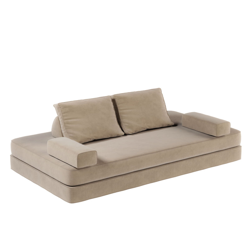 Multifunctional Convertible Sofa Bed With 2 Tumbler Backrests And 2 Pillows, Deep Seat Couch