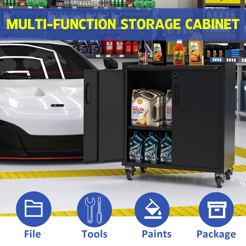 Heavy Duty Metal Garage Storage Cabinet With Wheels Sturdy Tool Organizer