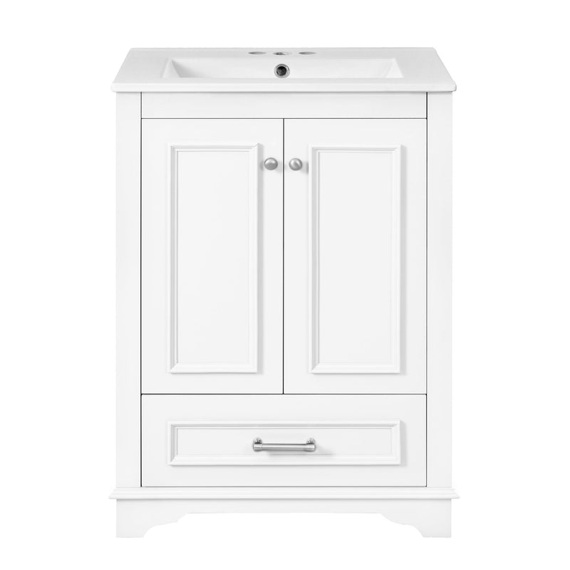 Bathroom Vanity With Ceramic Sink Combo, Modern Freestanding Storage Cabinet With Silver Handles