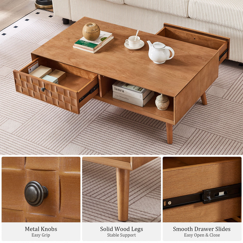 Coffee Table With Hidden Drawer And Open Shelf