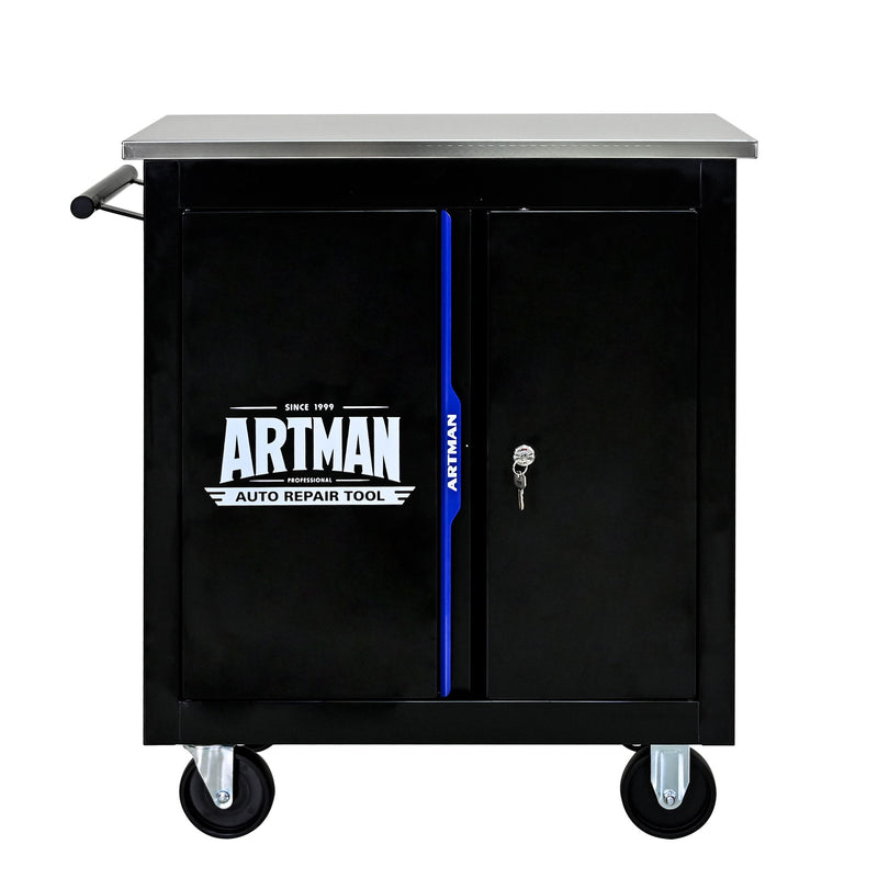 Movable Lockable Double Door Partition With Lock Multi Functional Hardware Storage Tool Car Auto Repair Locker - Black / Blue