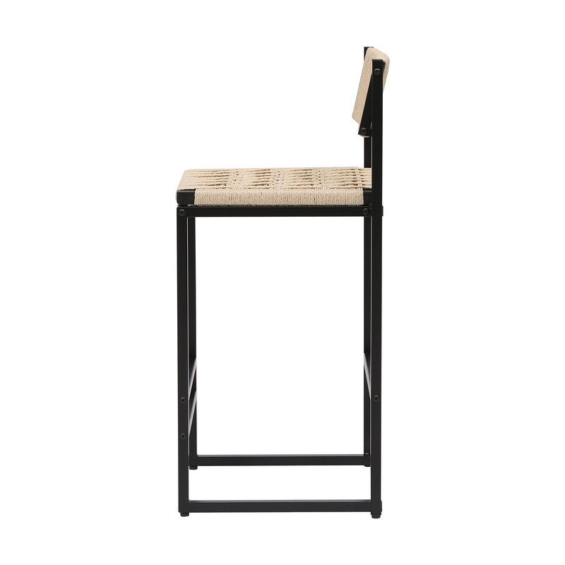 Style B, Woven Bar Stools With Backrest, Paper Rope Weave Dining Chairs For Kitchen Island - Creamy White