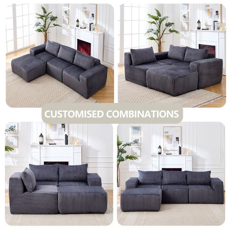L - Shape Modern Minimalist Modular Sectional Sofa, Upholstered Cloud Couch With Deep Seats