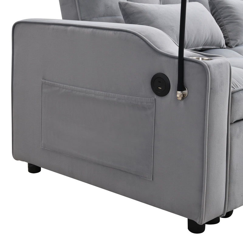 Modern Loveseat Futon Sofa With Pullout Bed, Adjustable Reclining Backrest, Toss Pillows