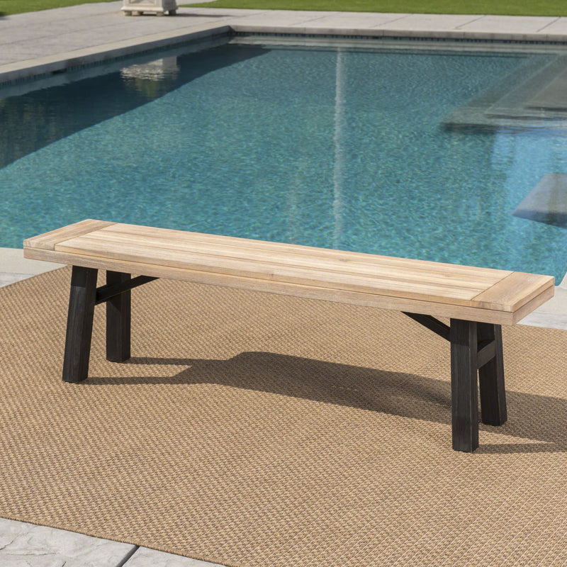 Outdoor Bench With Slat Panel Design And Acacia Wood Frame