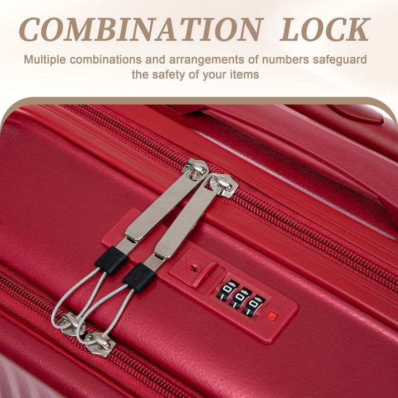 Luggage Set With Cosmetic Case, Combination Lock, Front Opening Design