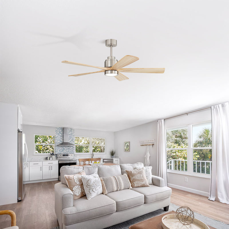 52" Ceiling Fan With Remote Control, Dimmable 3 Color Temperature LED Light, Quiet Reversible DC Motor