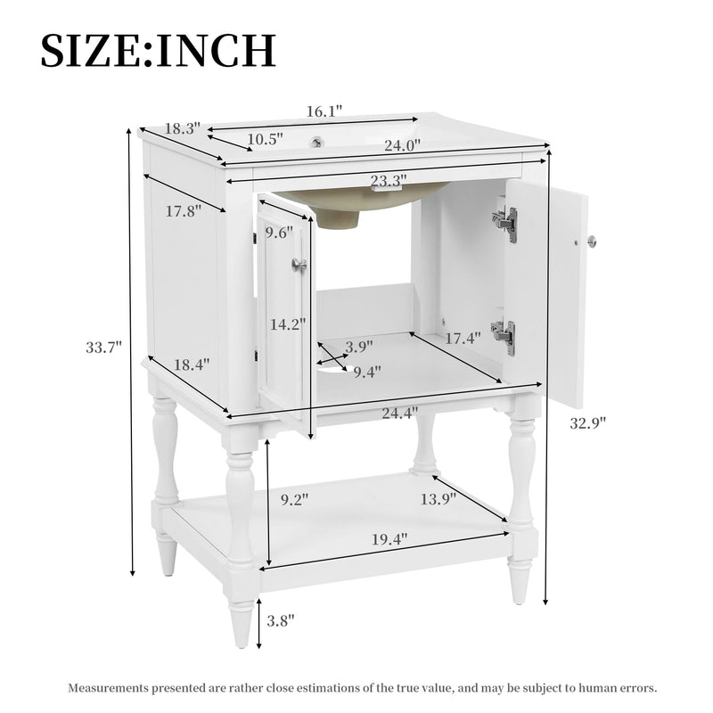 Modern Bathroom Vanity With Sink, Rectangular Cabinet With Open Shelf And Closed Storage